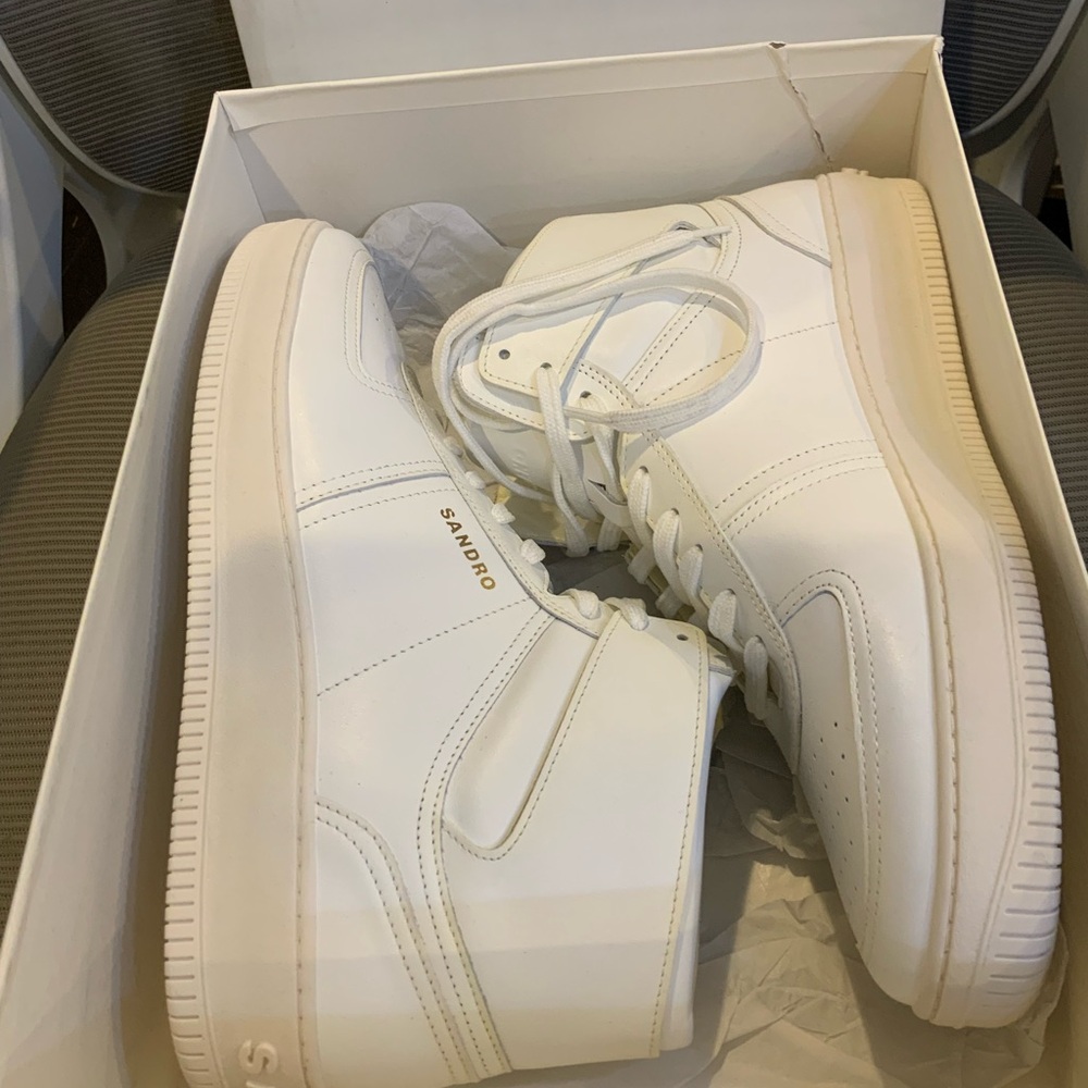 NIB Sandro Men's White High-Top Sneakers retail $385